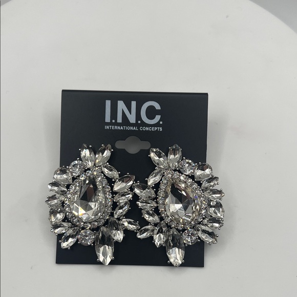 INC International Concepts Silver and Crystal Statement Earrings - Picture 2 of 3
